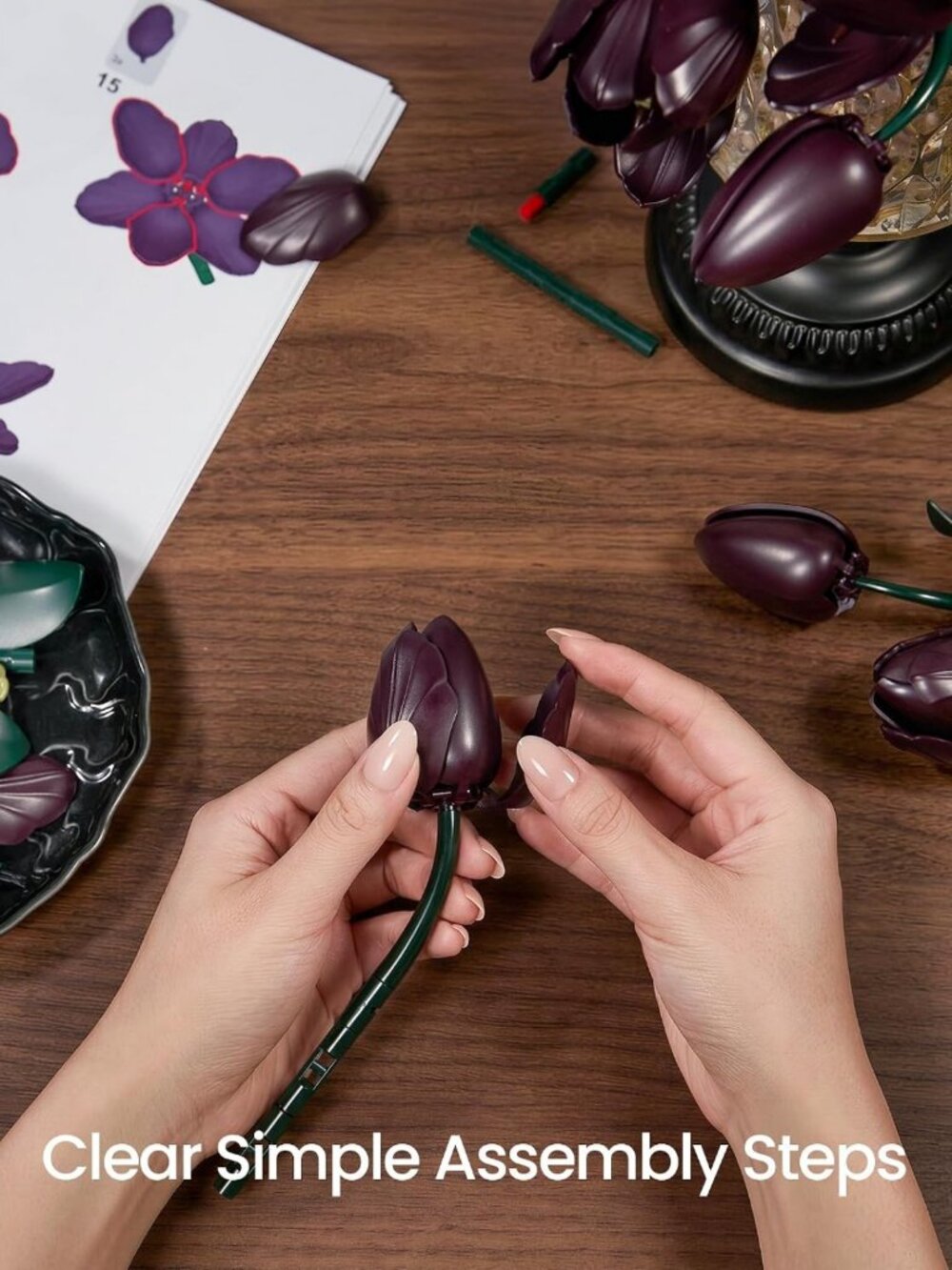 Dark Purple Tulip Flowers Building Set Botanical Bouquet for Her - Picture 6 of 7